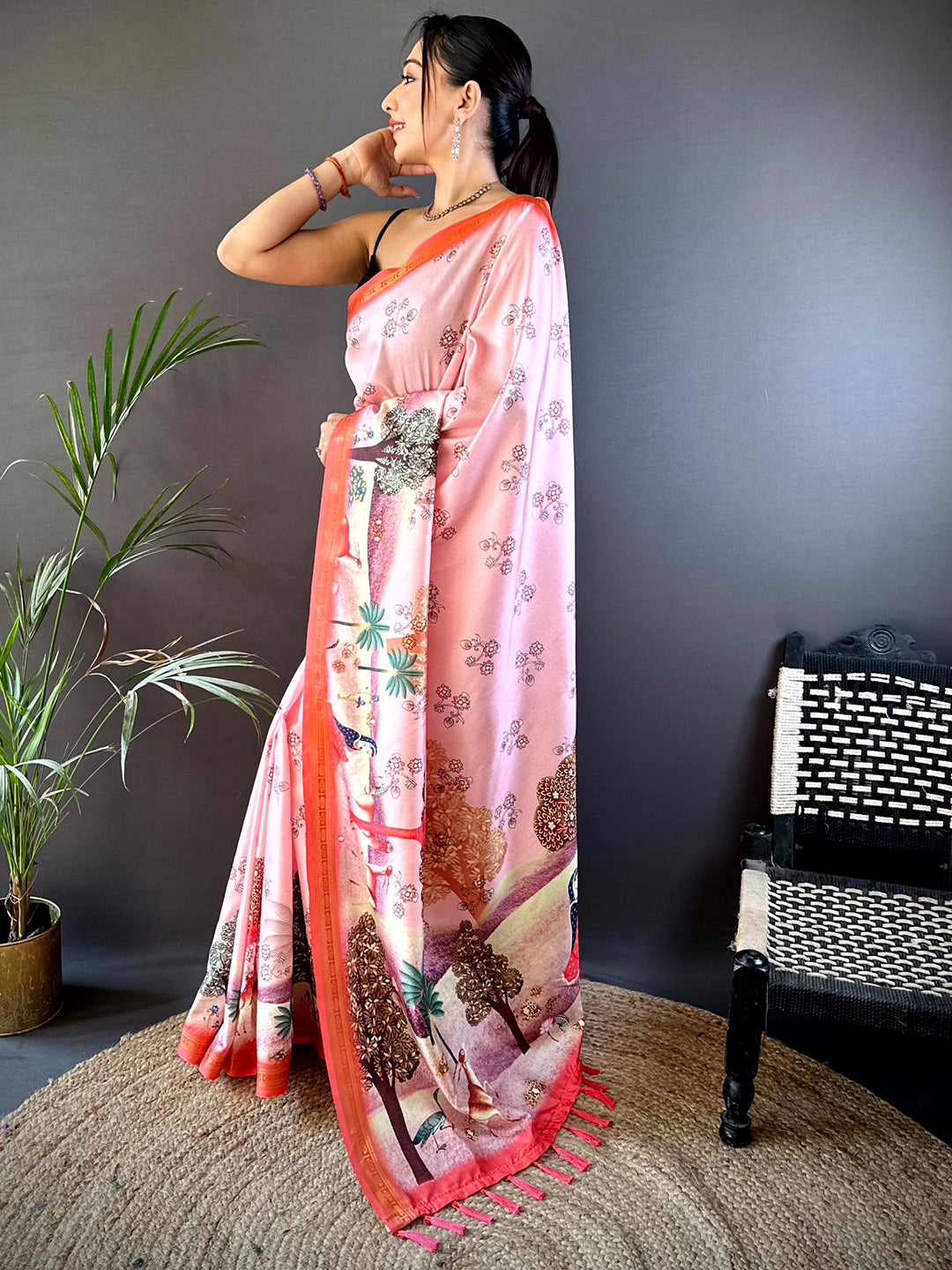 Blush Pink Jungle Printed Silk Saree