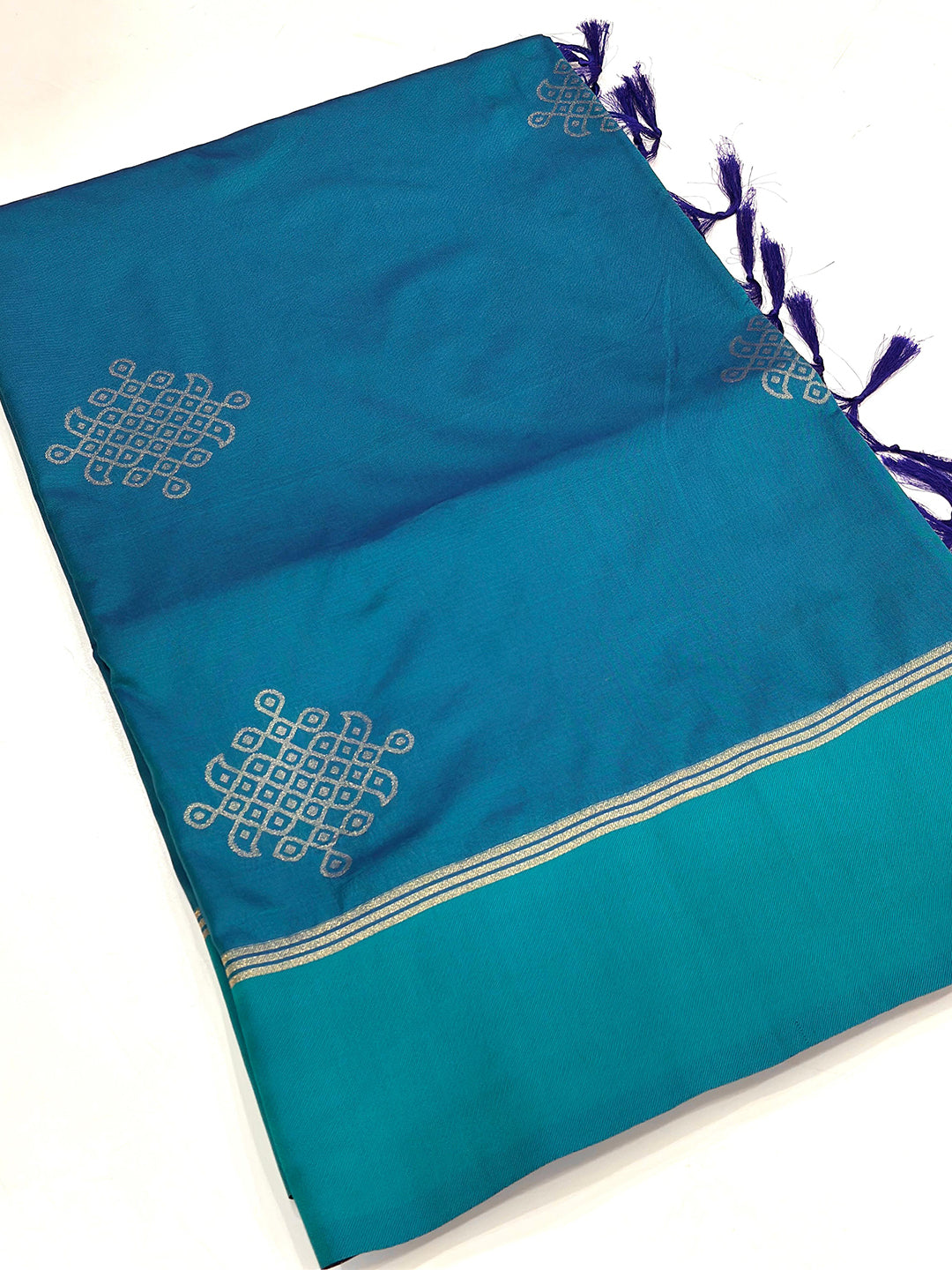 Turquoise Peacock Kolam Silk Heritage Saree