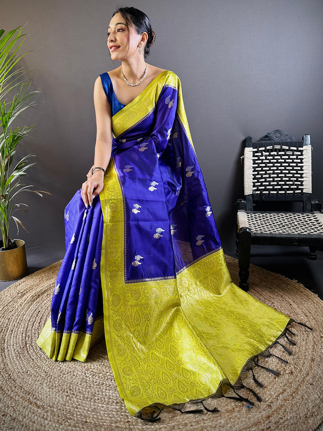 Elegant Purple Silk Saree with Gold Zari Accents