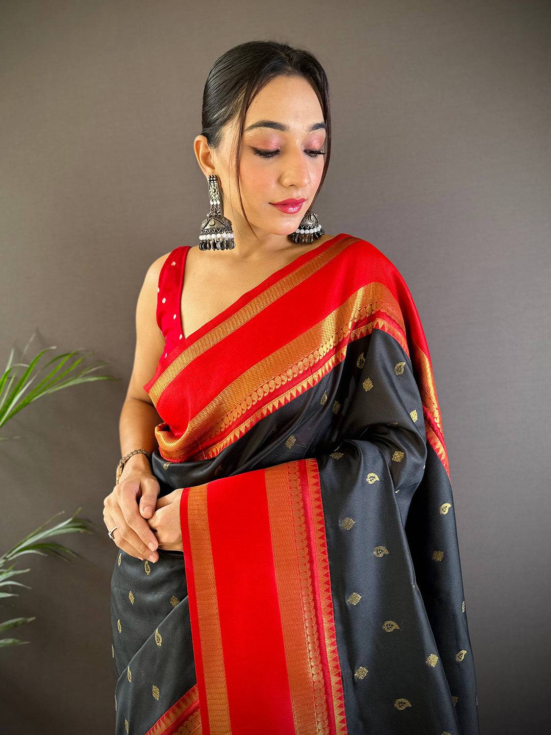 Premium Black Kanchi Rettepetta Sarees