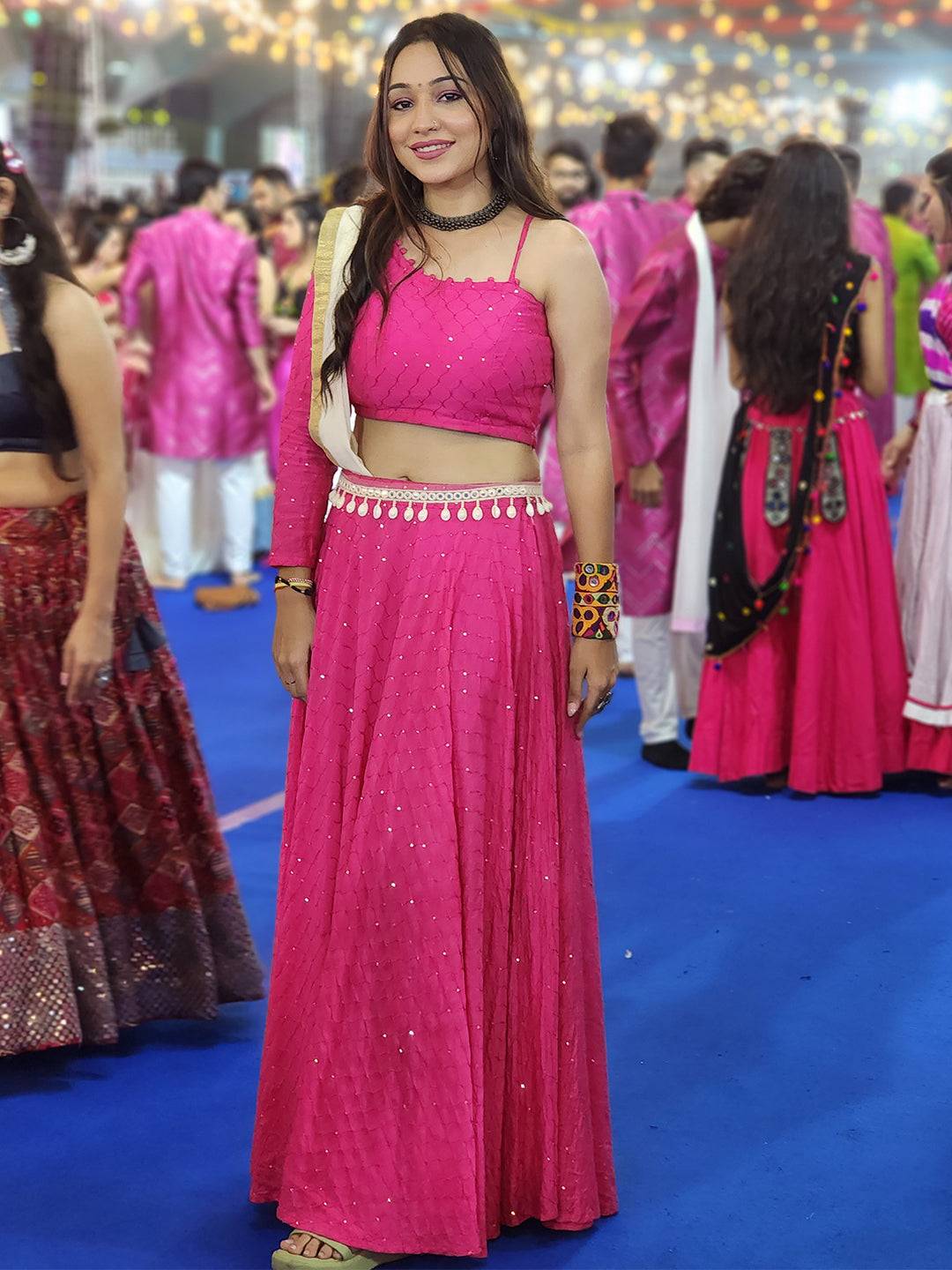 Fuchsia Pink Sequins Work Lehenga