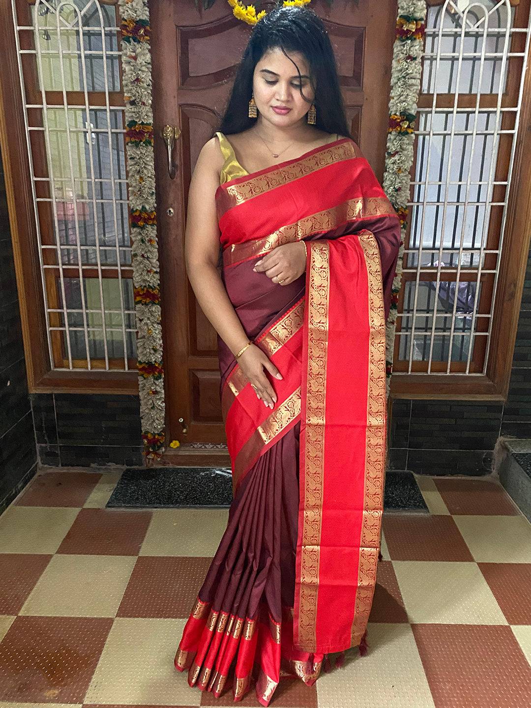 Brown Elegance Kanchi Zari Silk Saree