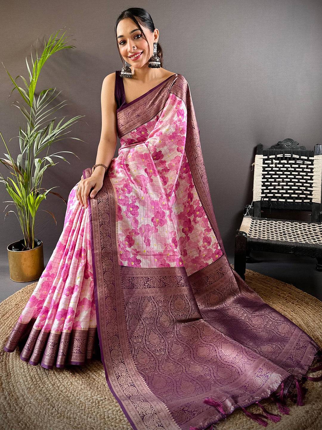 Blush Elegance Pink Floral Saree