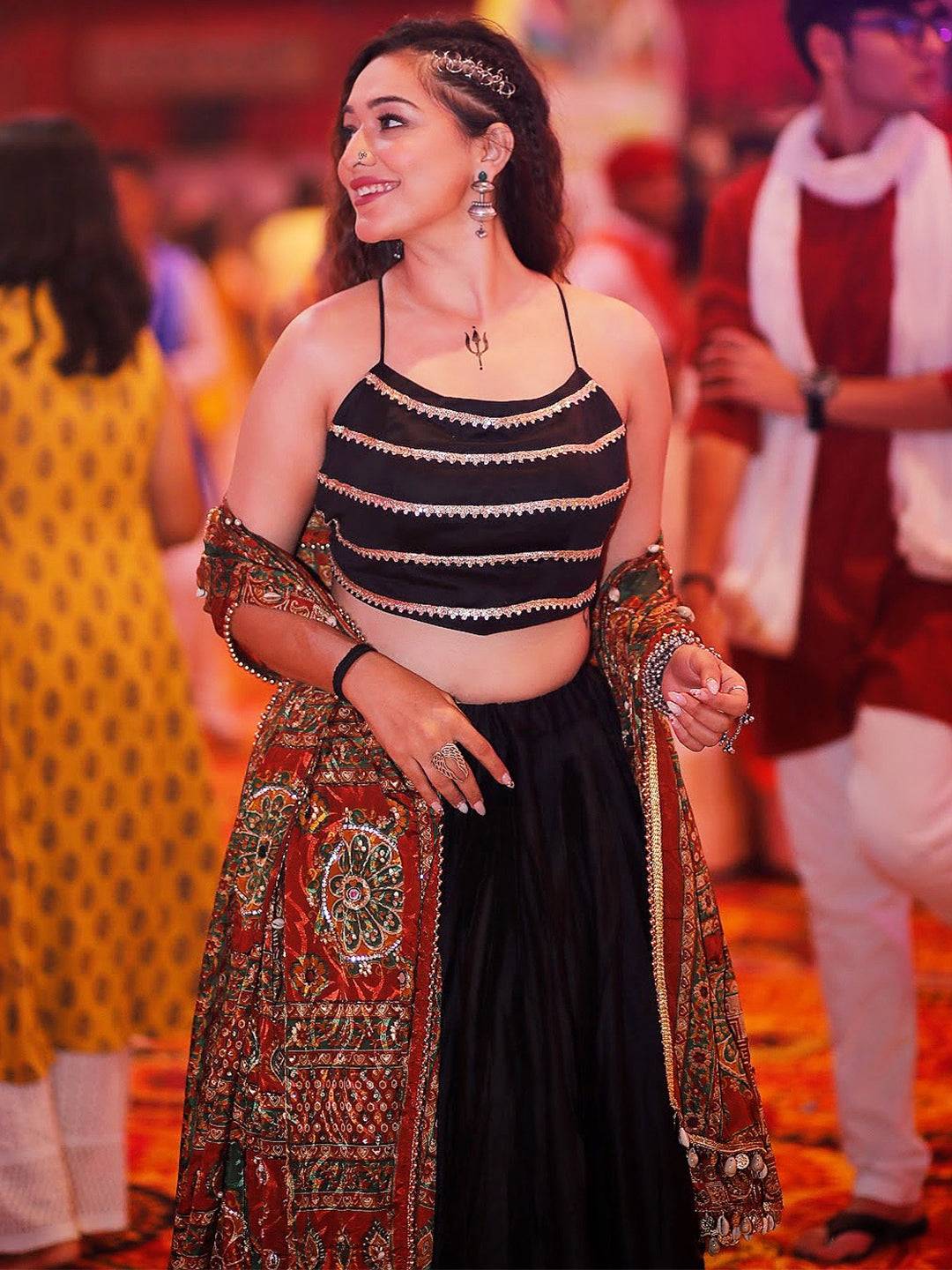 Reven Black Lehenga With Beaded Dupatta