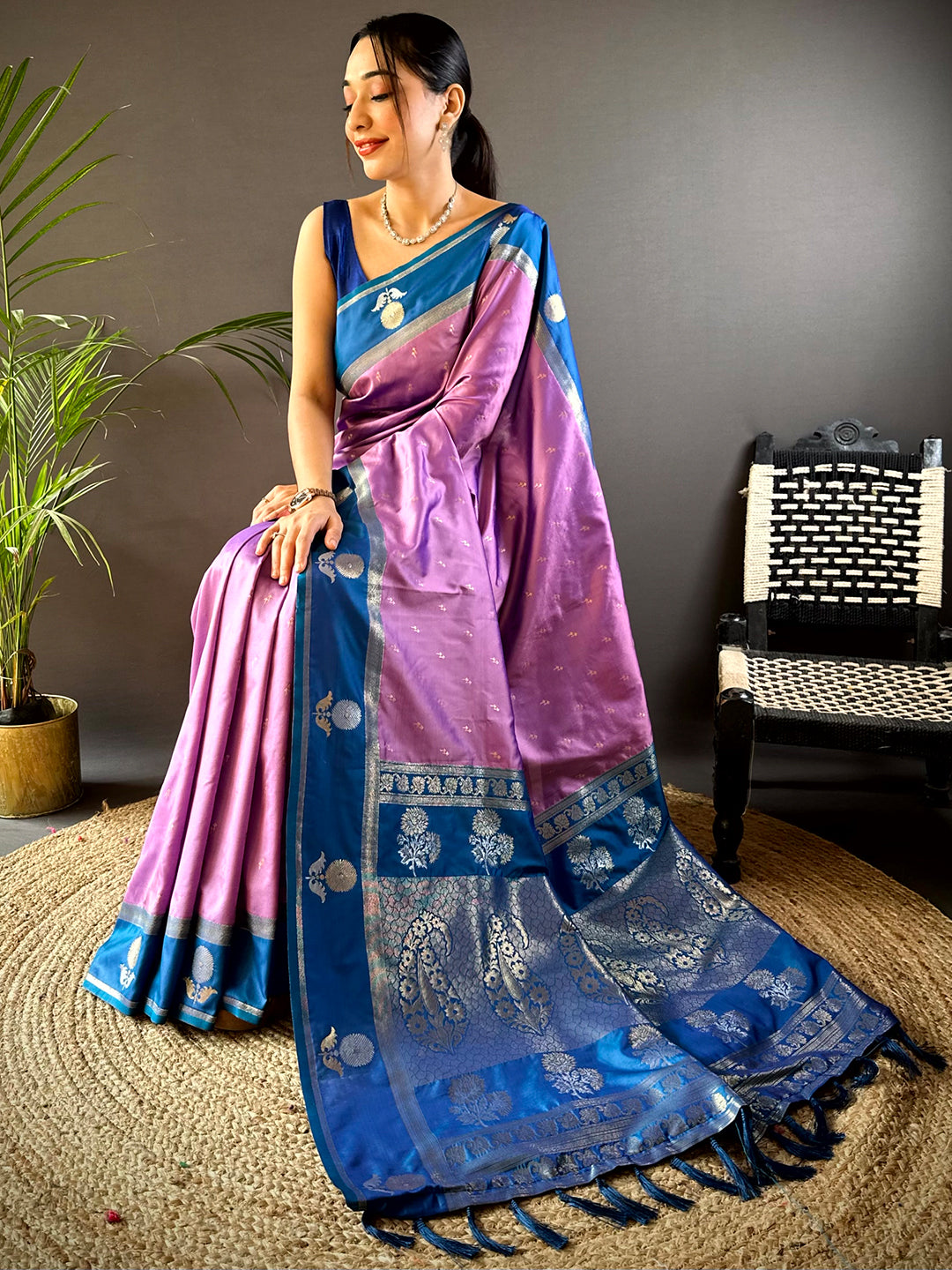 Lavender Cationic Soft Silk Saree