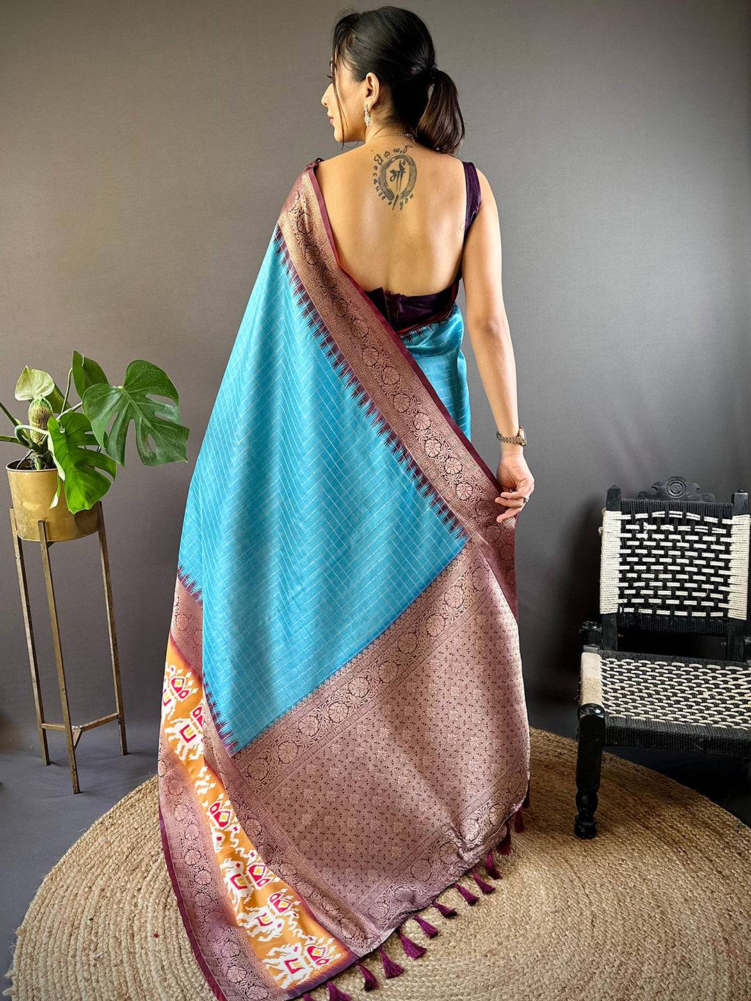 Geometric Elegance Ikkat Saree