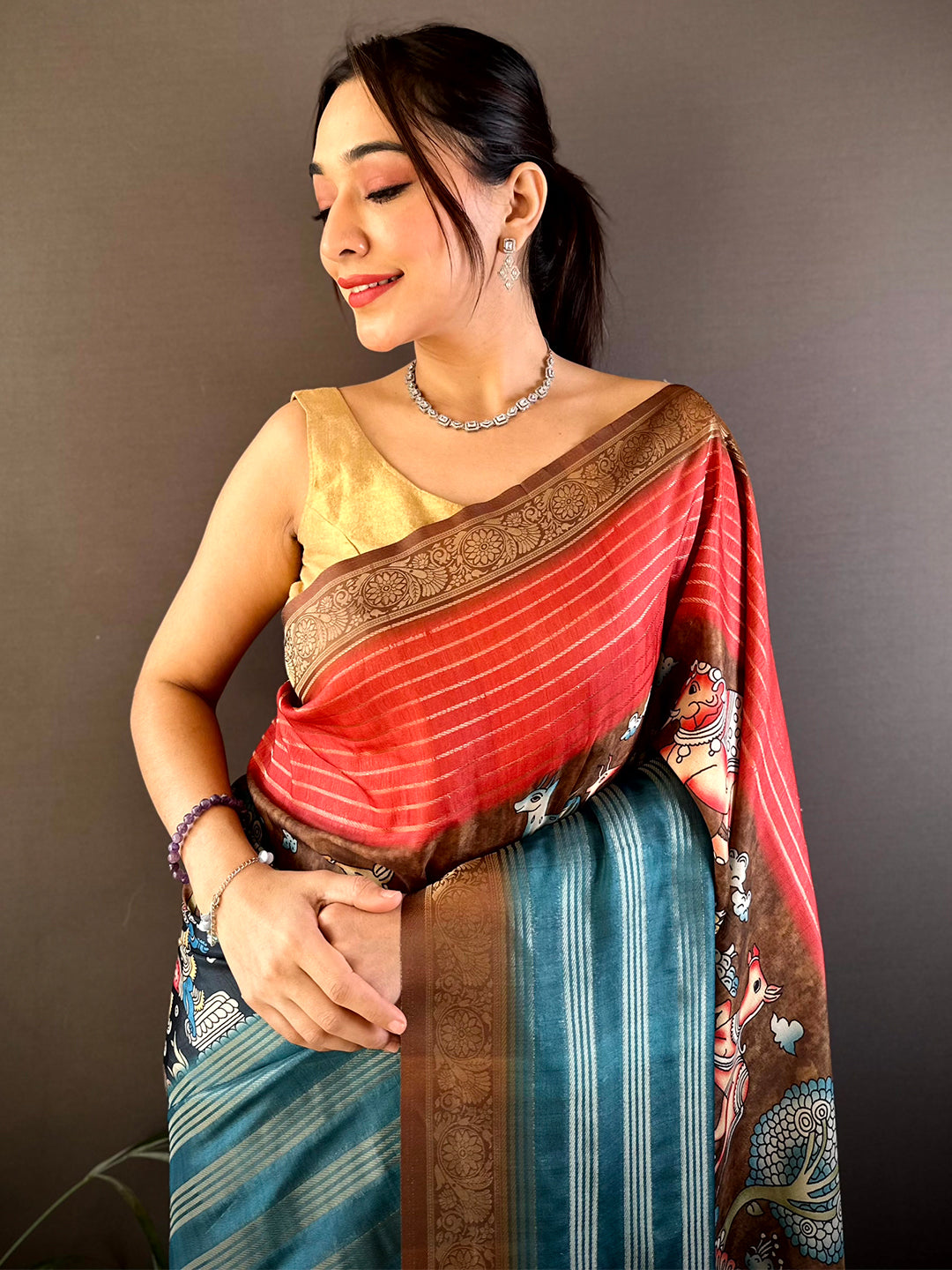 Red Soft Crep Silk Ombre Print Saree