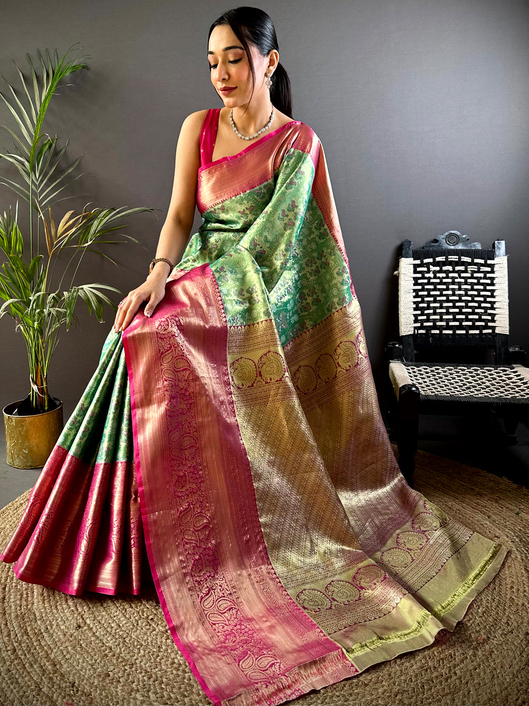 Fern Green Dharmavaram Silk Saree