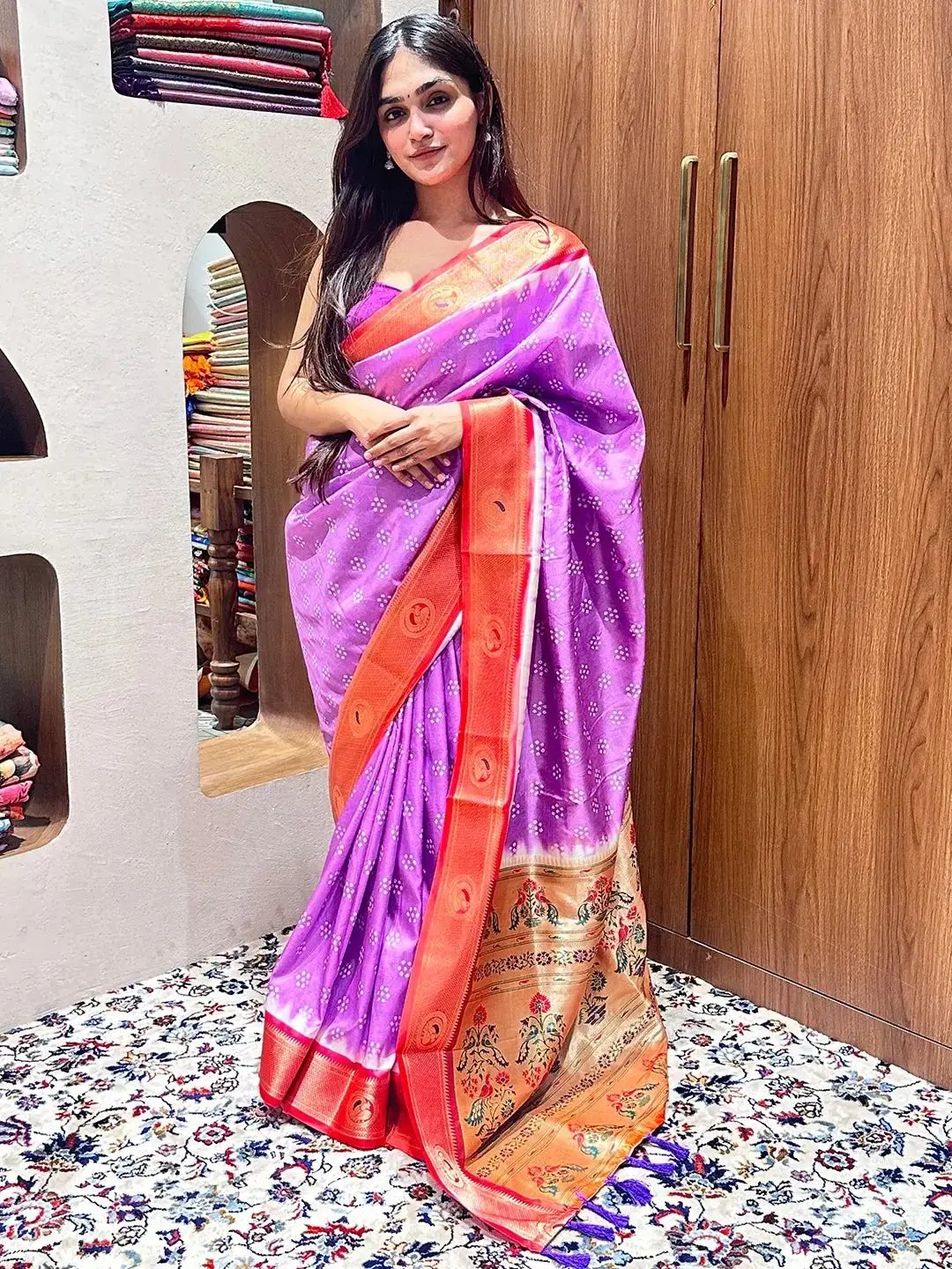 Off White Kerala Pattu Saree with Red Bandhani Blouse - Monastoor- Indian  ethnical dress collections with more than 1500+ fashionable indian  traditional dresses and ethnical jewelleries.