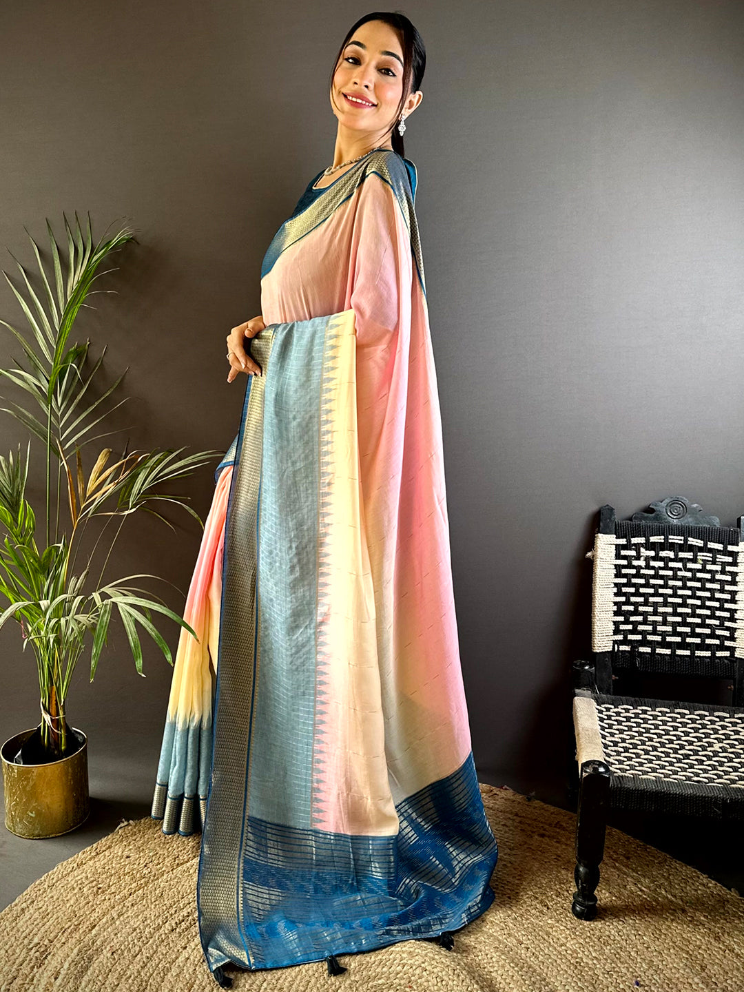 Radiance Cotton Viscose Zari Check Ombre Saree