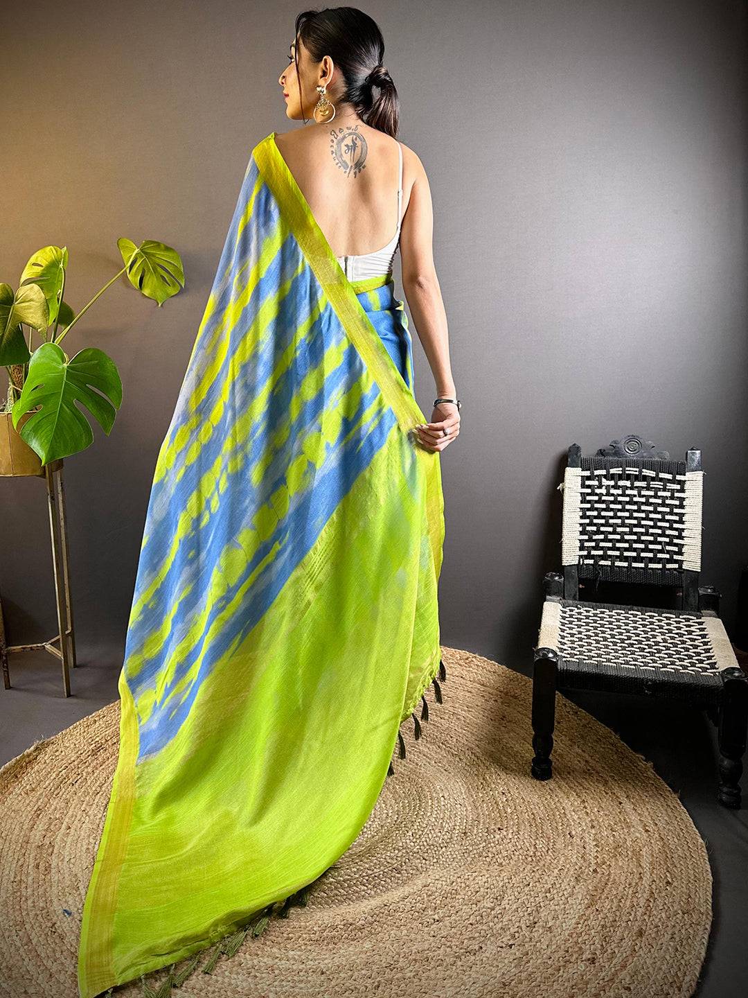 Multi Shibori Print Linen Saree