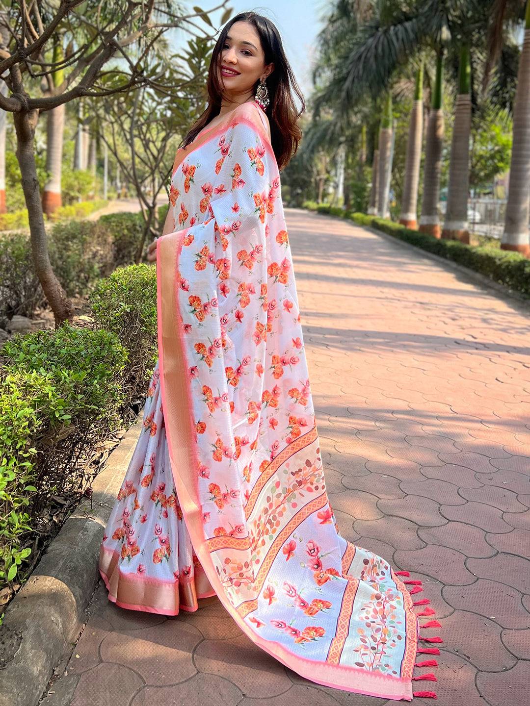 Gajari Kota With Digital Floral Printed Saree