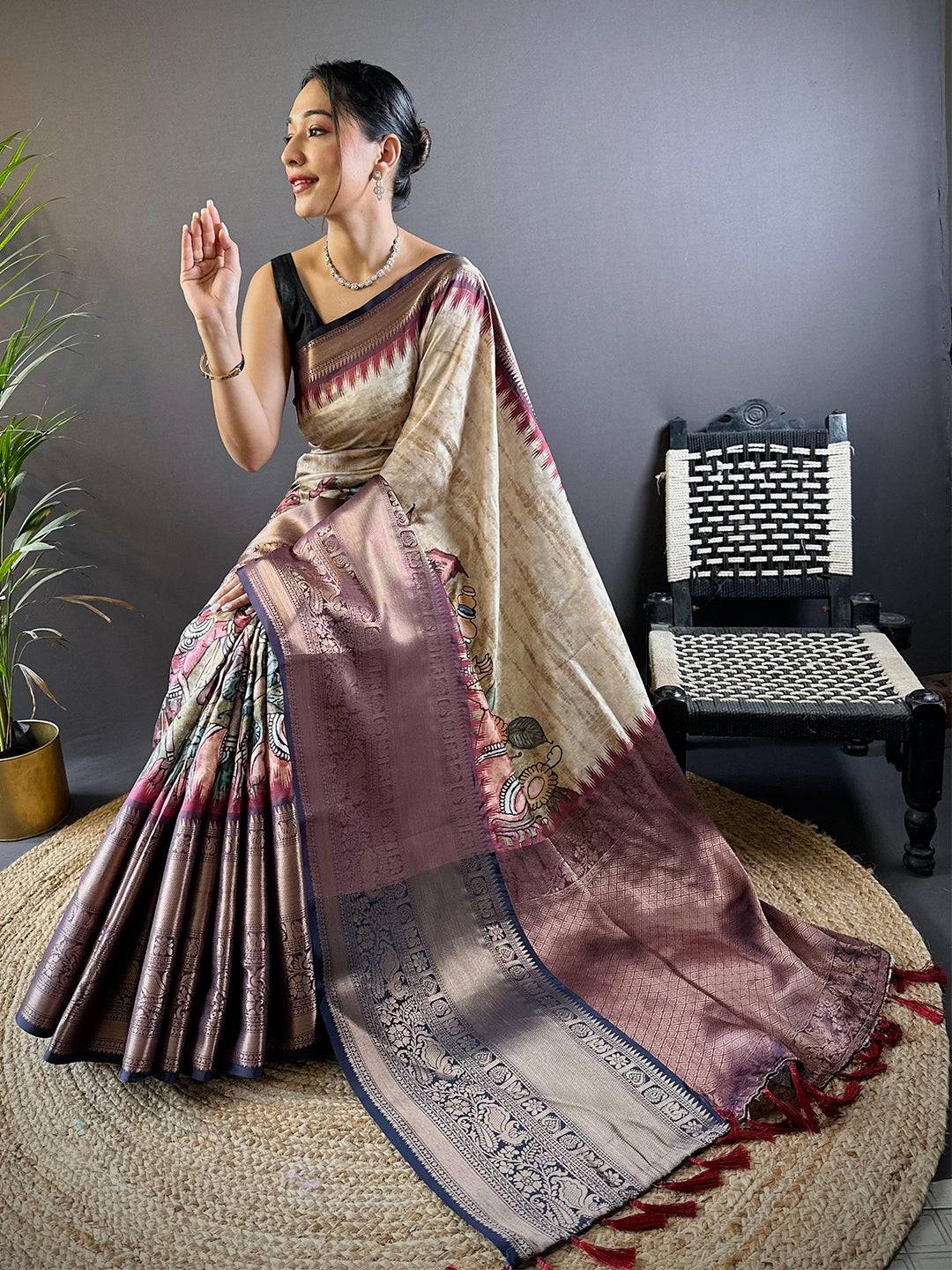 Intricate Tan Banarasi Silk Saree