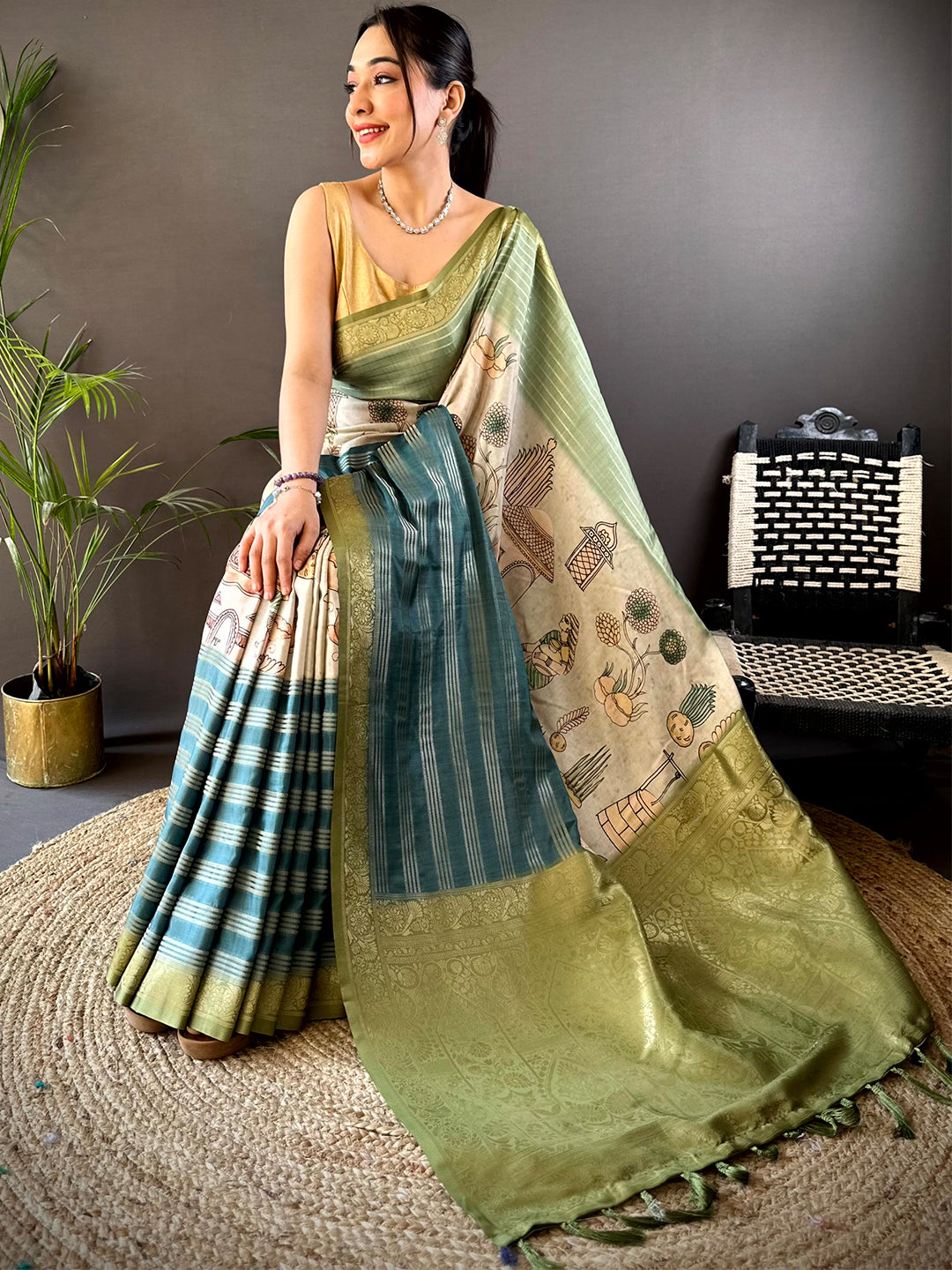 Pista Soft Crep Silk Ombre Print Saree