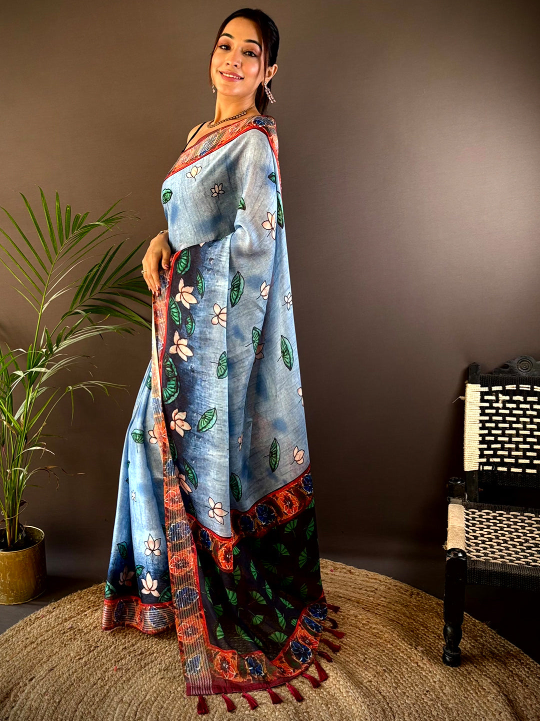 Blue Georgette Pichwai Print Saree