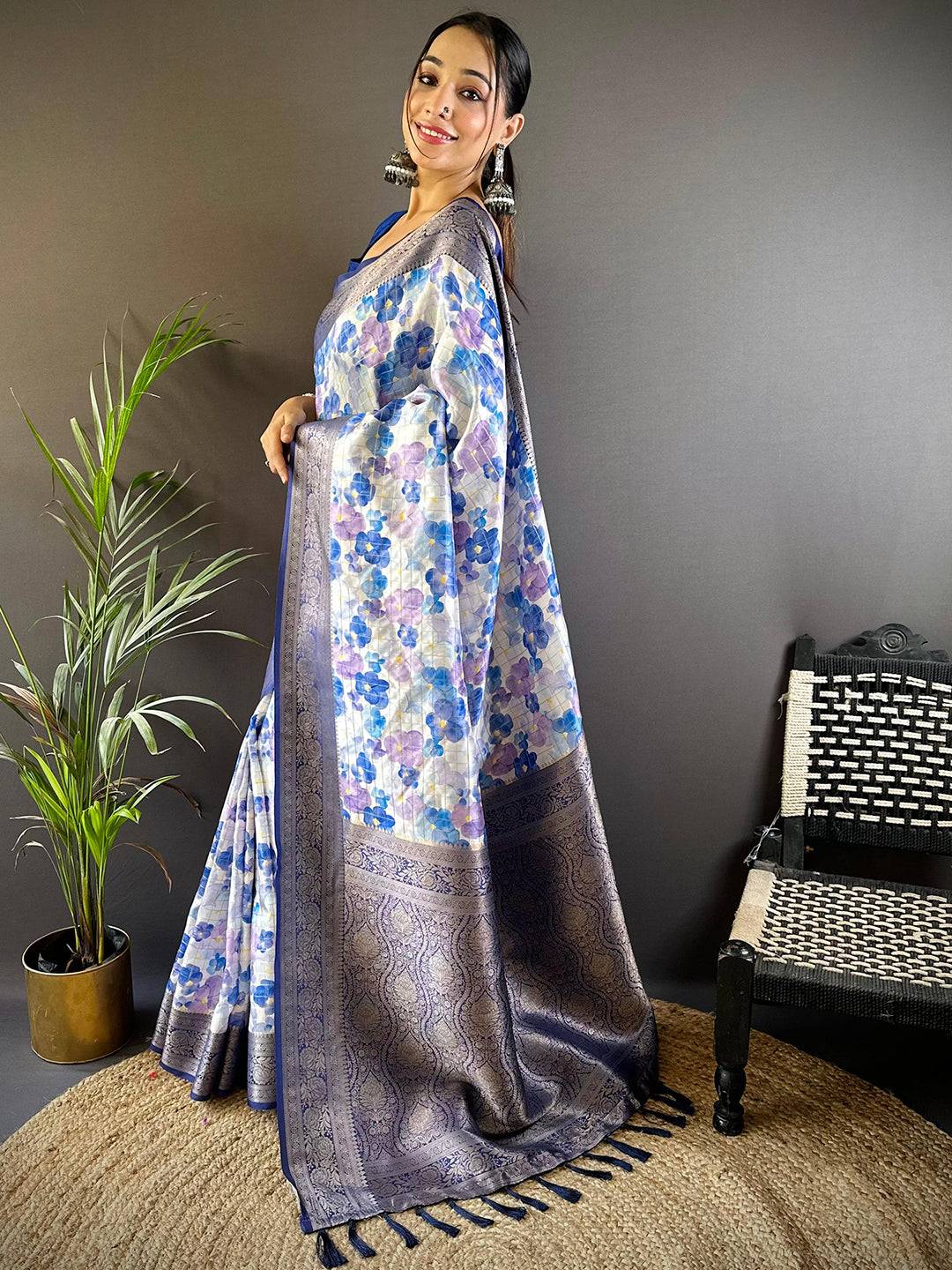 Serene Sky Blue Floral Saree