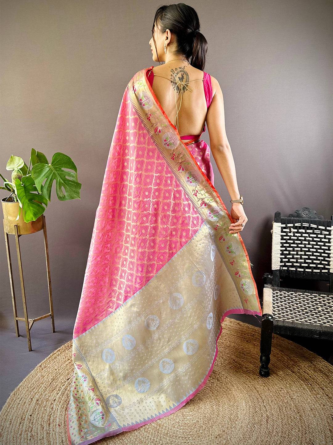 Zari Minakari Kota Doria Saree