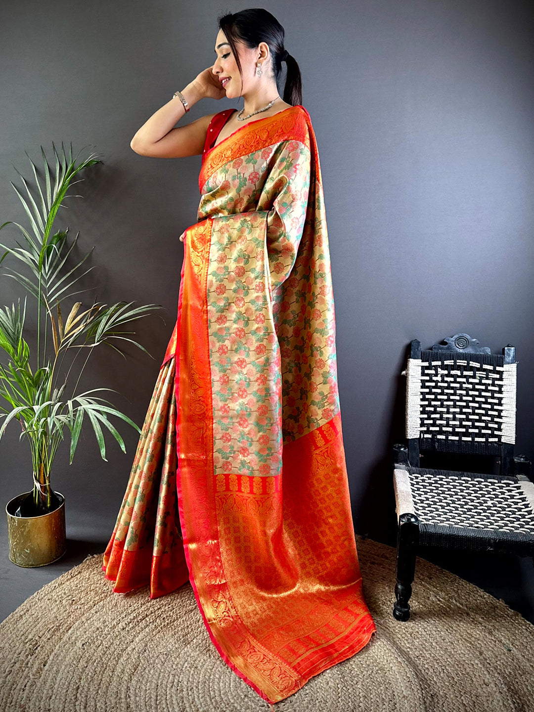 Radiant Red Floral Dharmavaram Silk Saree