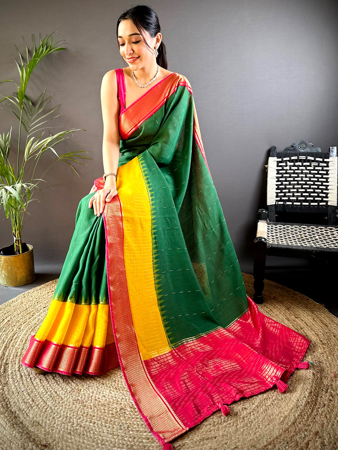 Green Zari Pallu Cotton Viscose Saree