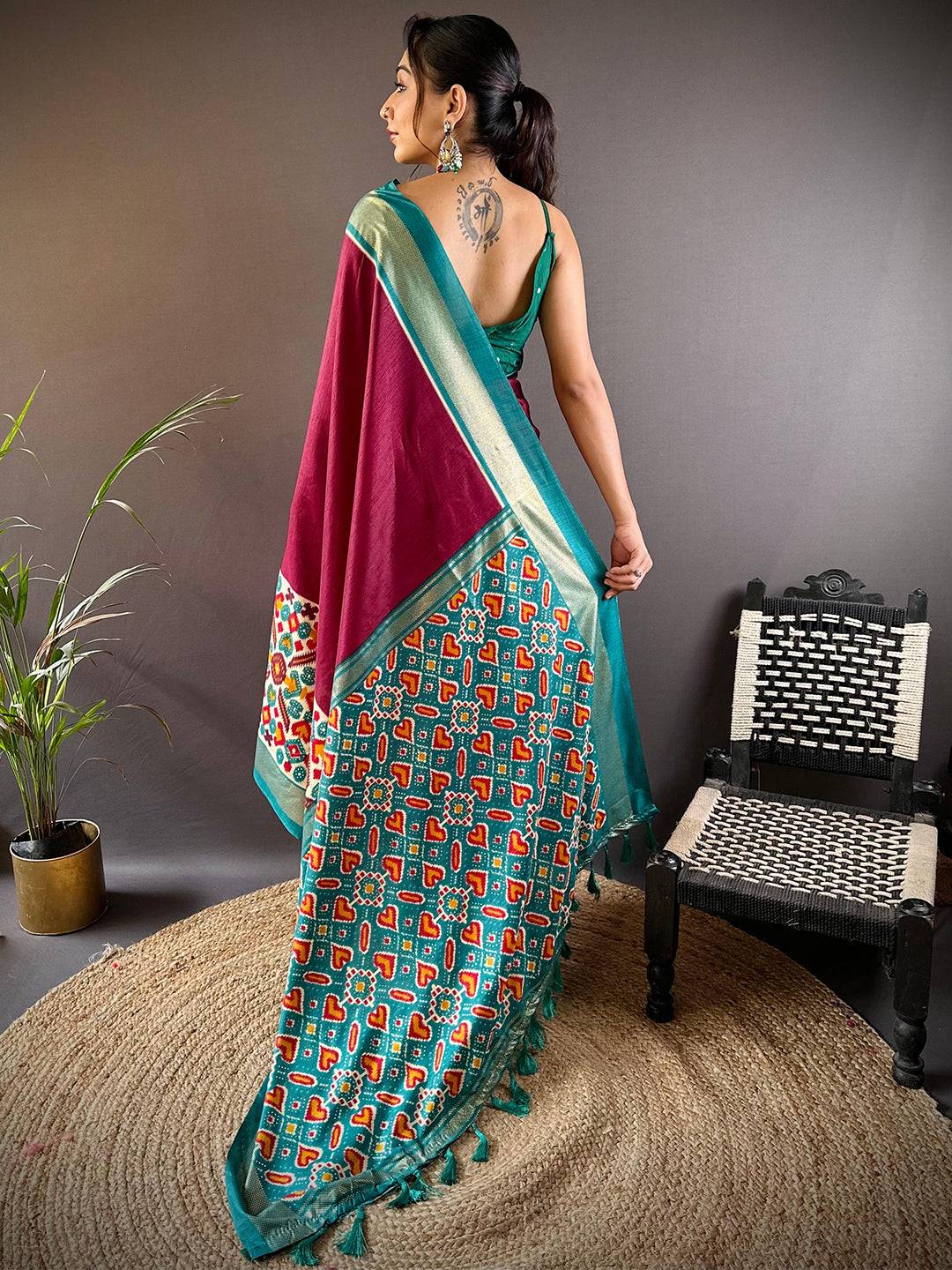 Maroon Patola Print Chanderi Saree