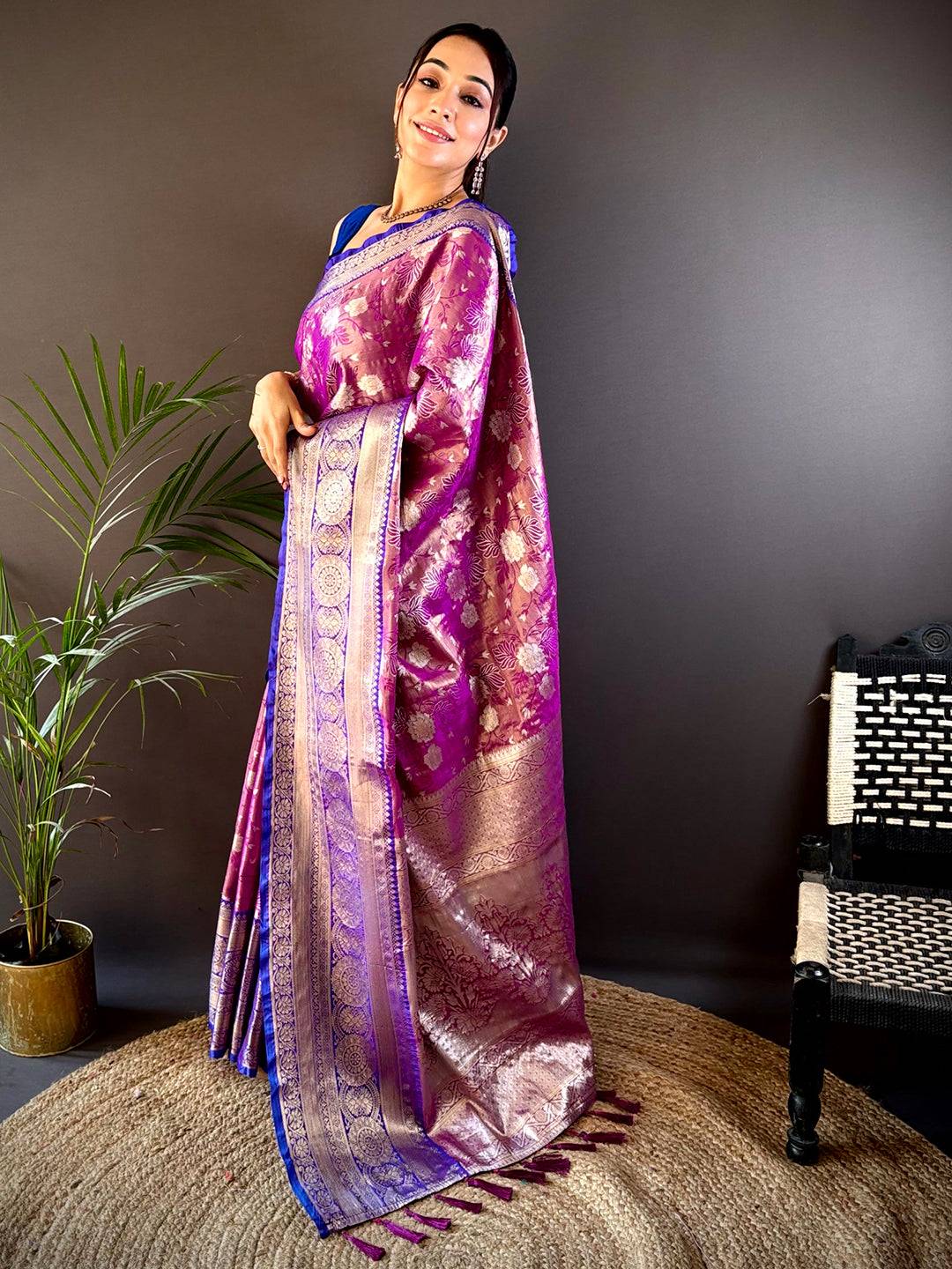 Wine One Gram Gold Tissue Silk Saree