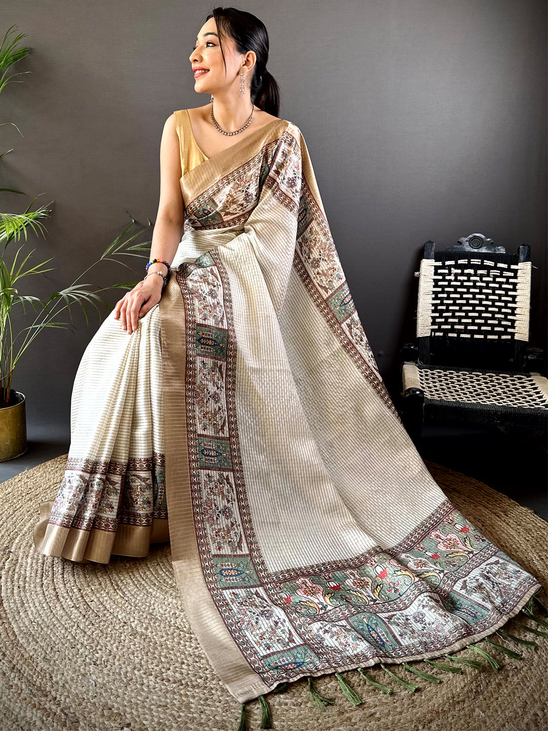 Radiant Off White Soft Silk Digital Print Saree