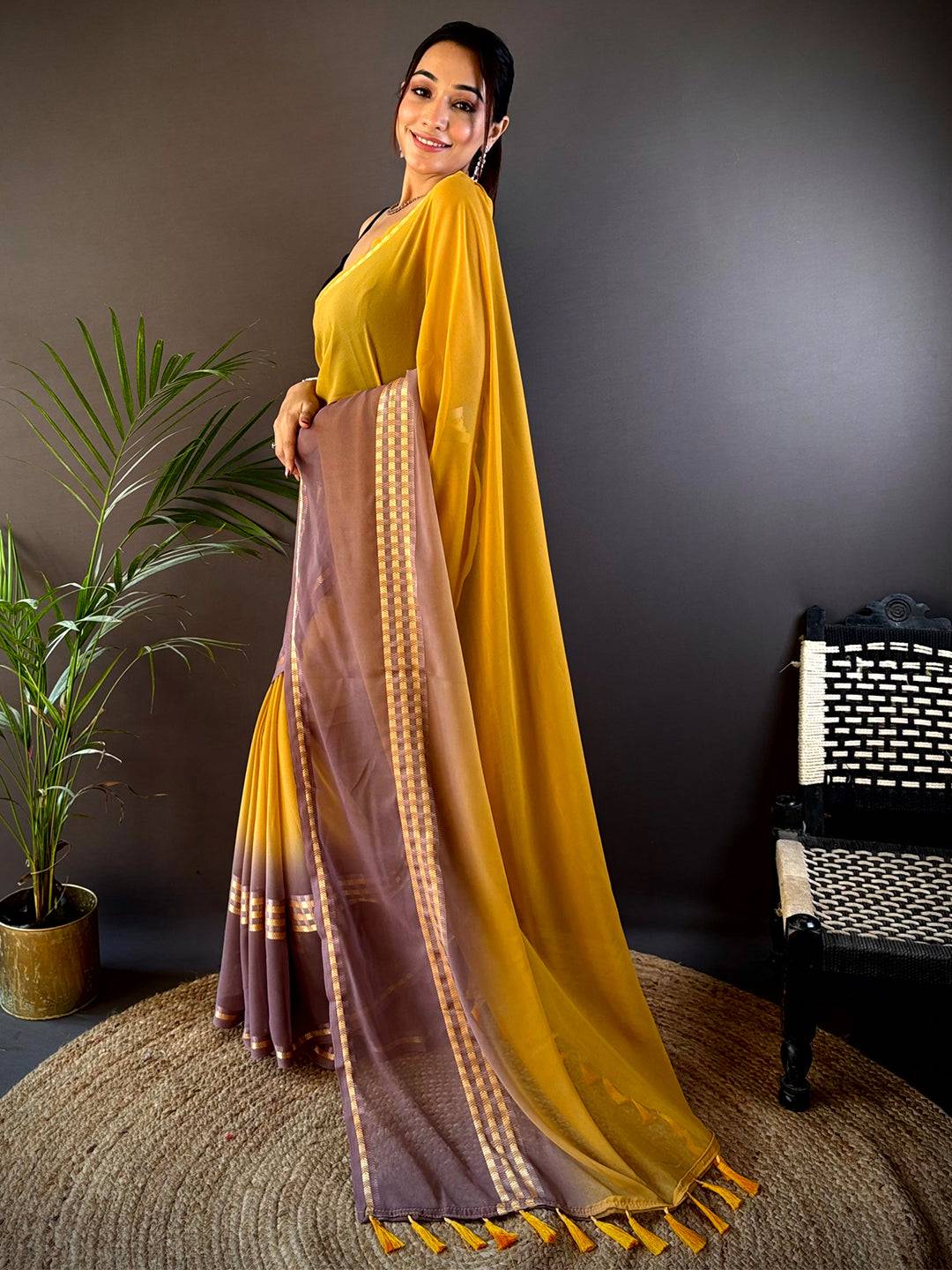 Yellow Soft Georgette Concept Colour Saree