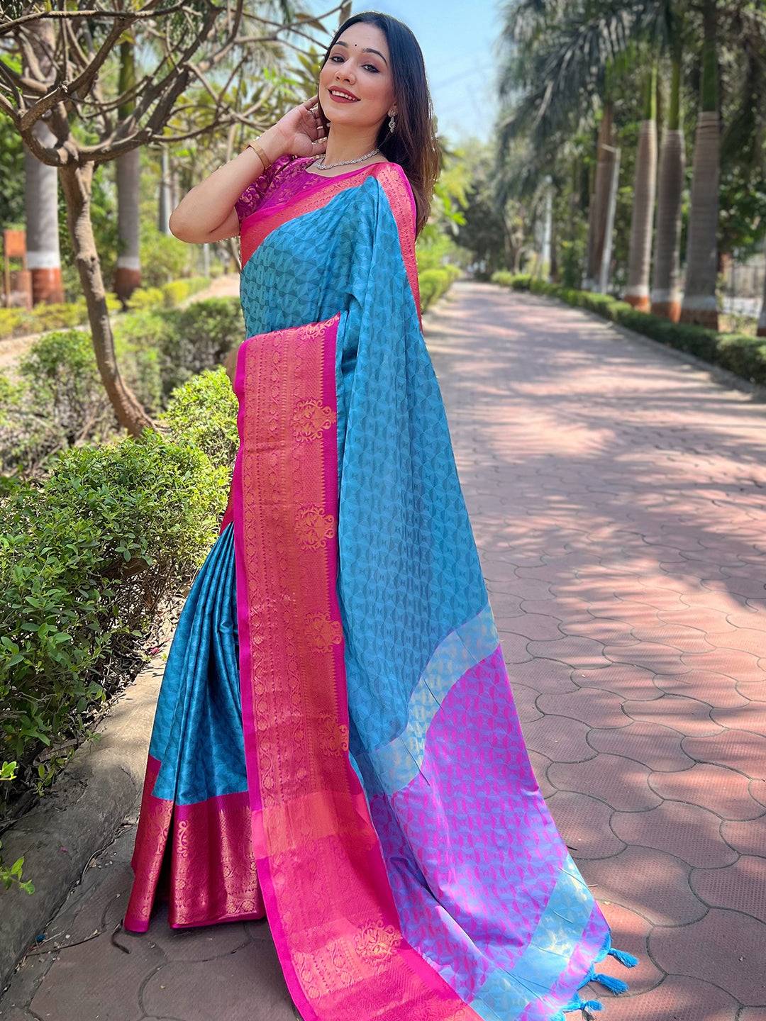 Elegant Kanjivaram silk saree with intricate zari blouse