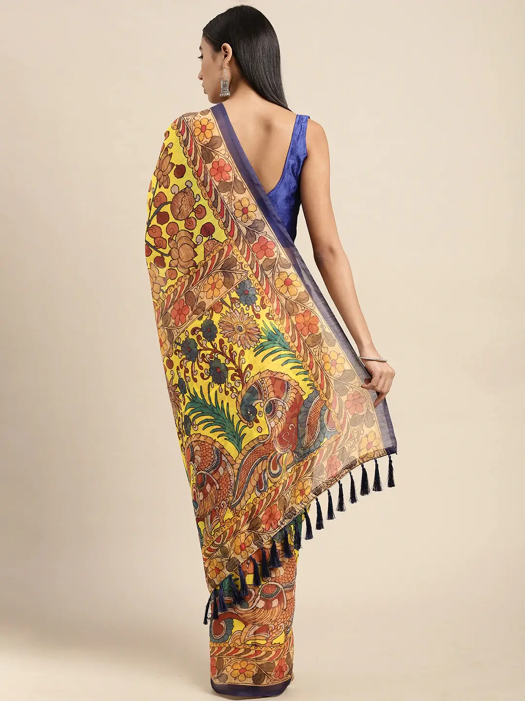 Digital Print Kalamkari Linen Saree