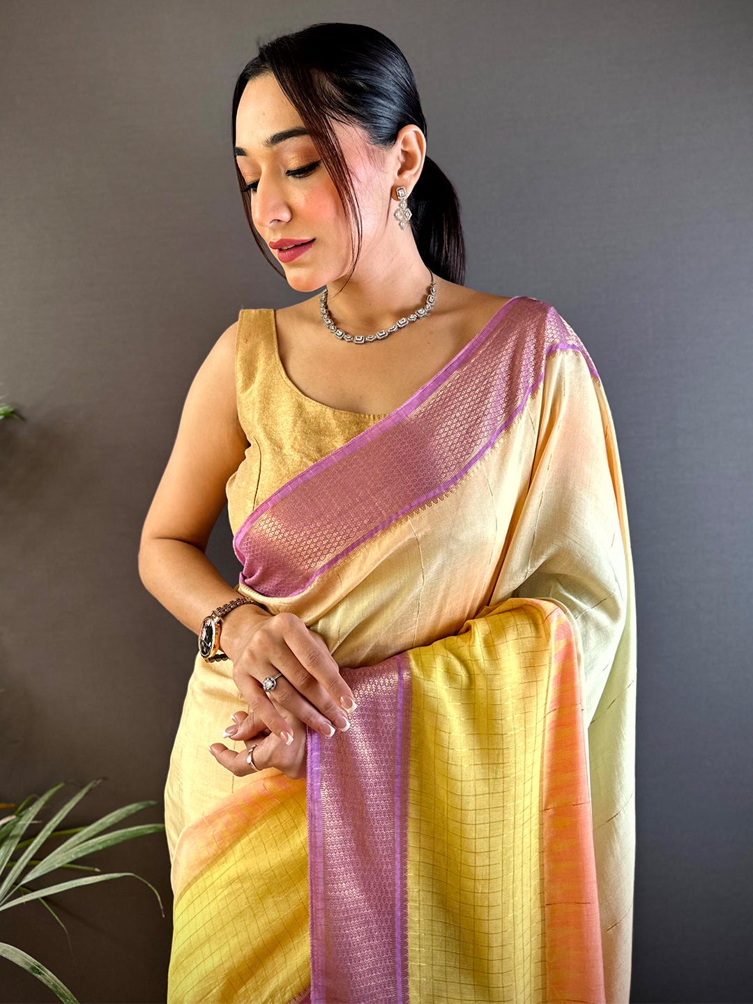 Vibrant Cotton Viscose Zari Check Ombre Saree