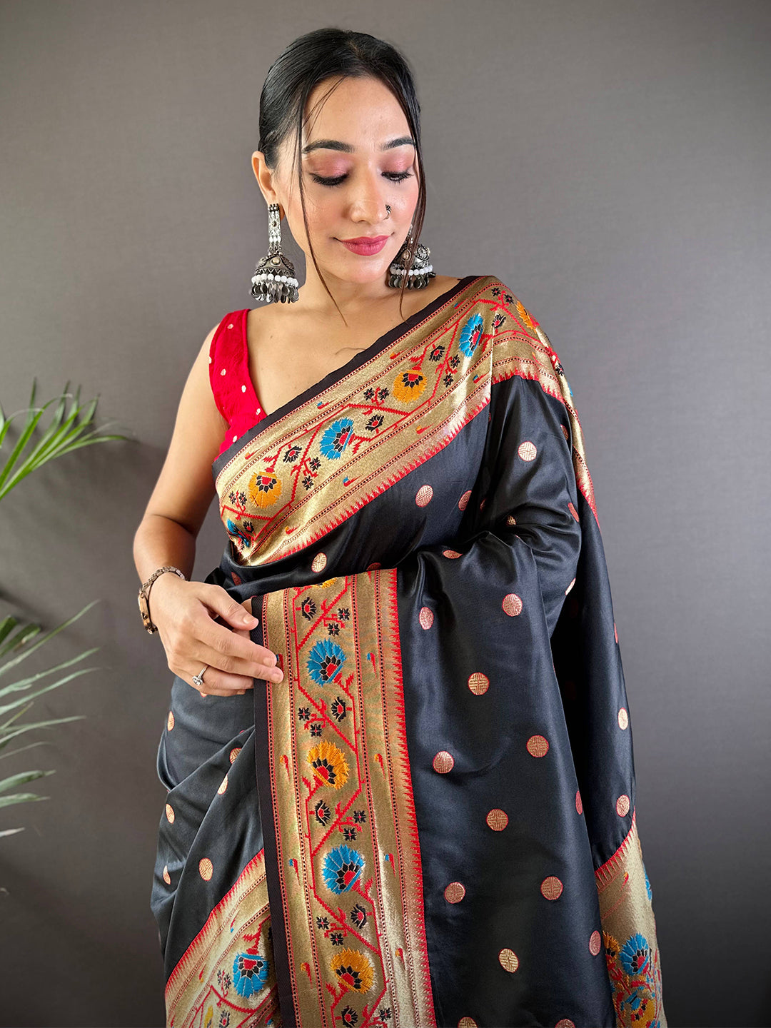 Black Colour Yevla Paithani Soft Silk Saree