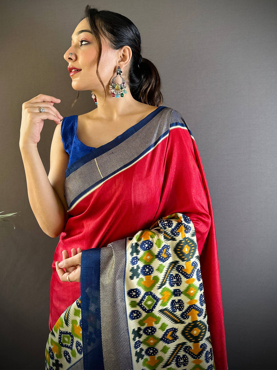 Red Patola Print Chanderi Saree