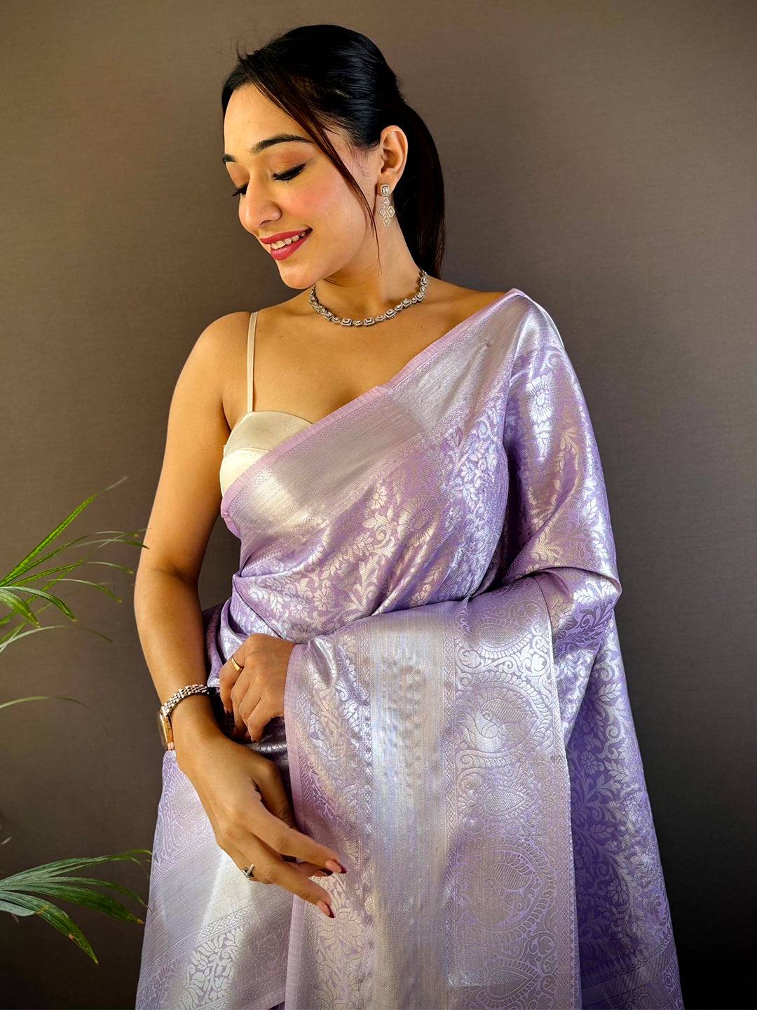 Lavender Banarasi Kanjivaram Silk Saree