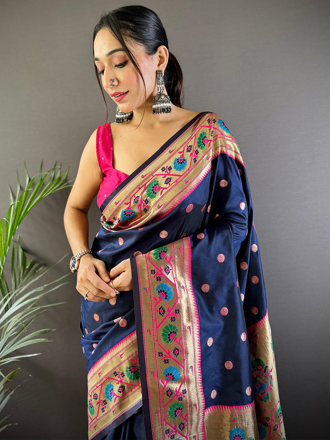 Navy Colour Yevla Paithani Soft Silk Saree