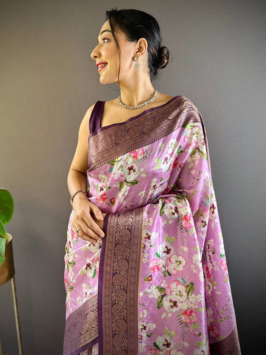 Lavender Bliss Floral Saree