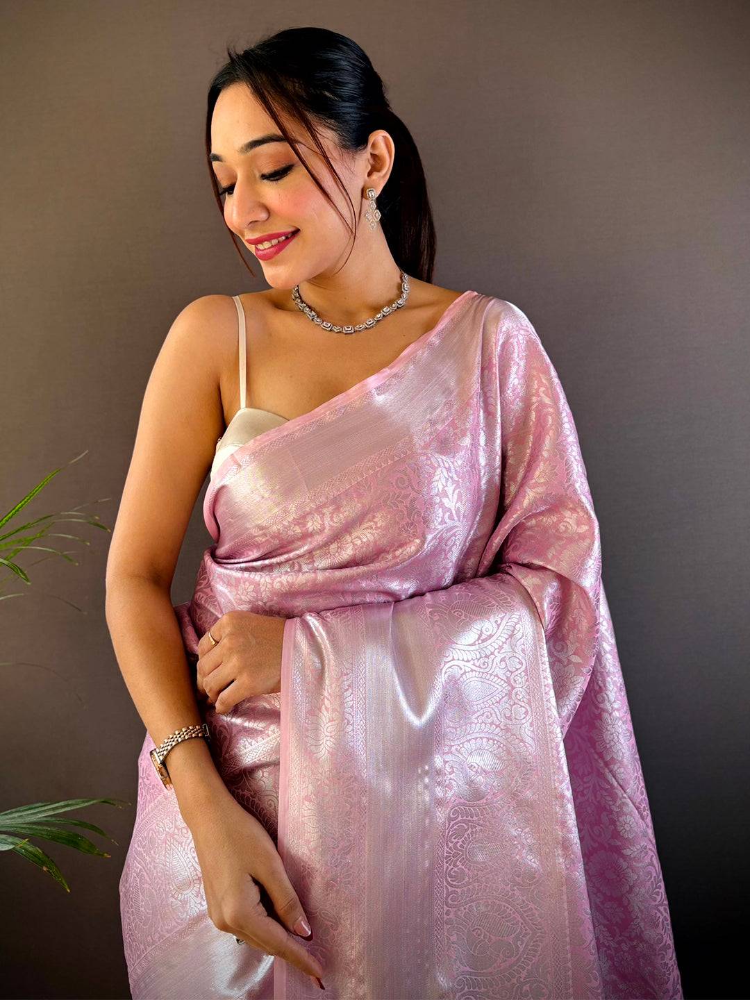 Pink Banarasi Kanjivaram Silk Saree