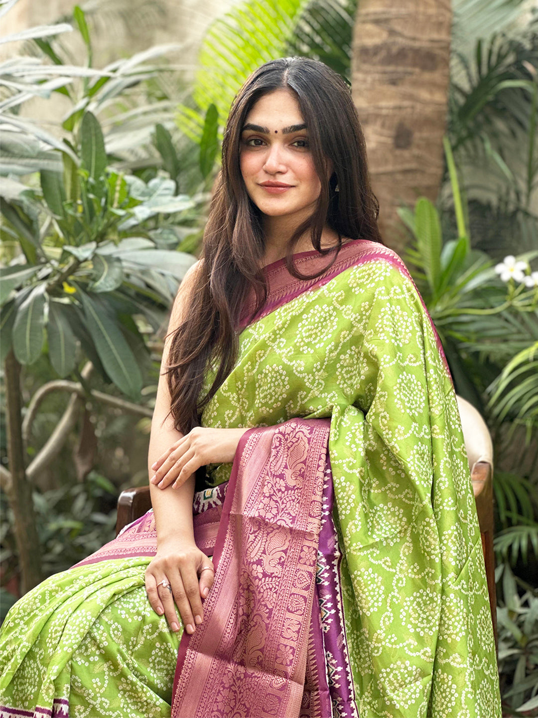 Soft Silk Bandhej Ikkat Digital Printed Saree