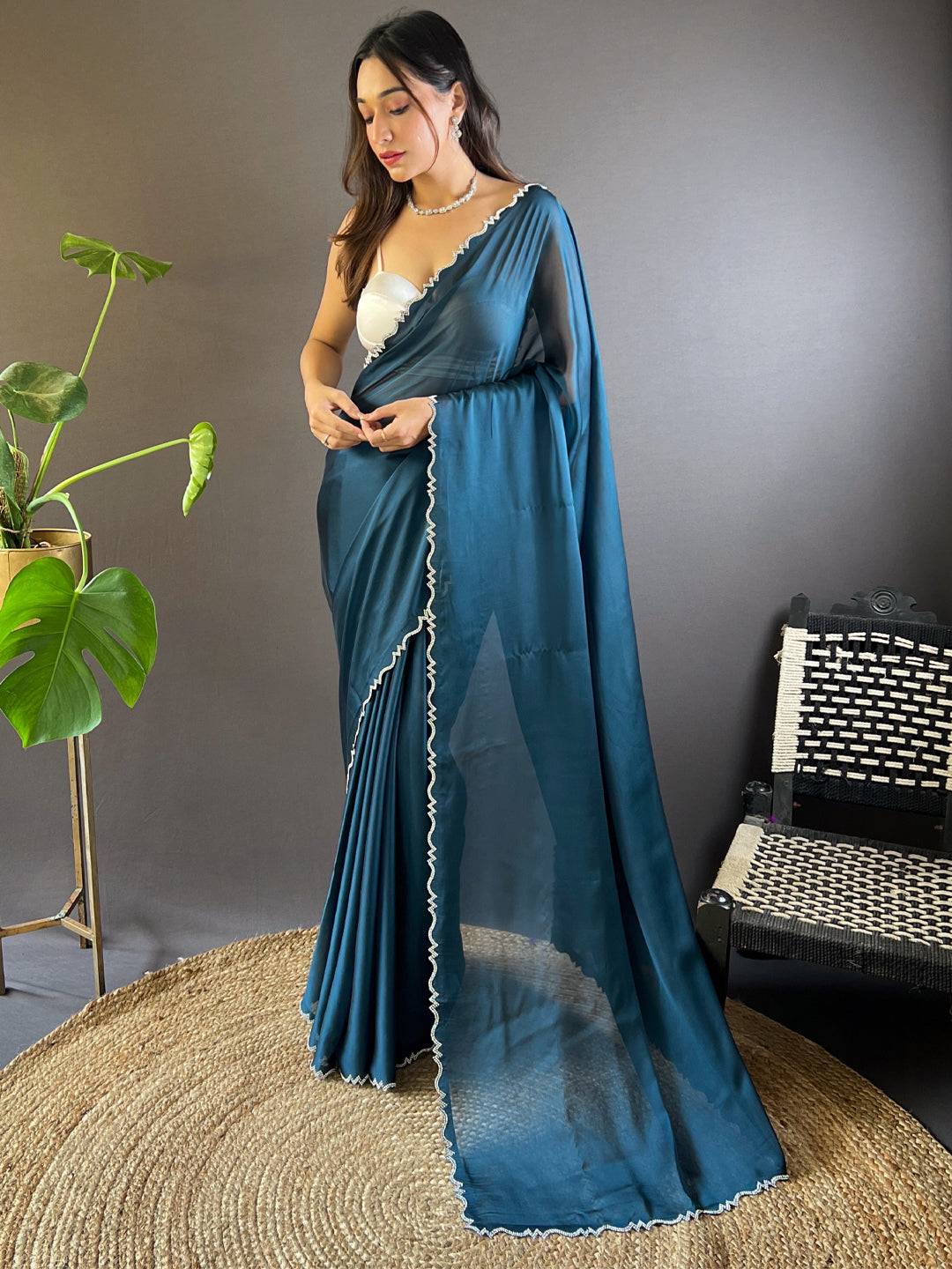 Teal Rangoli Silk Saree