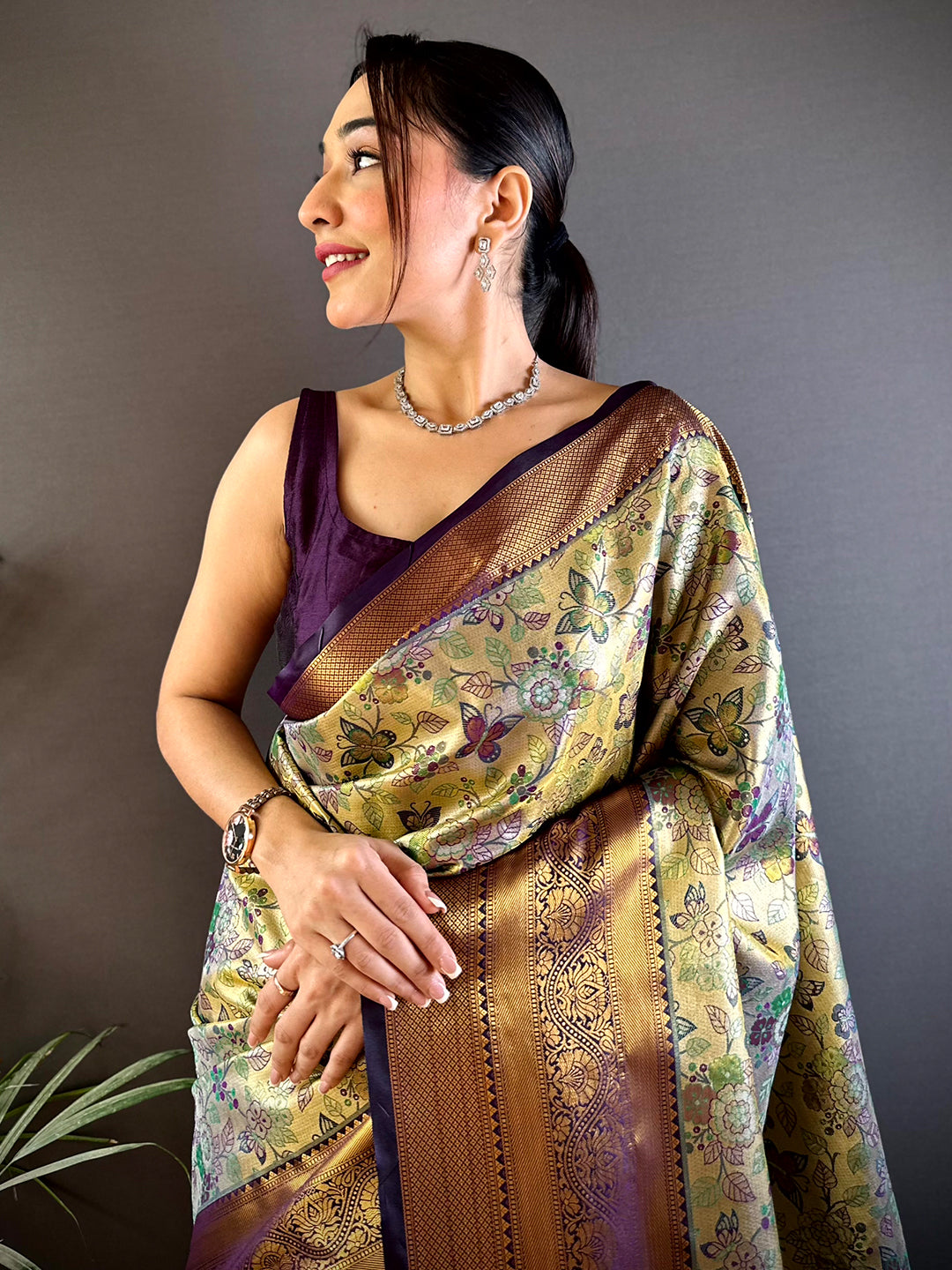 Purple Dharmavaram Butterfly Silk Saree