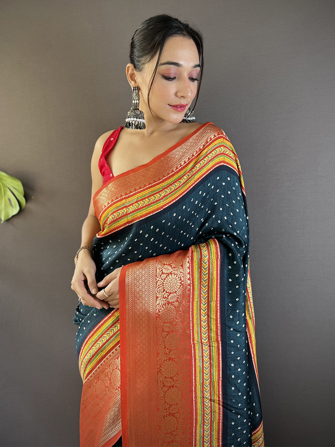 Viscose Dola Silk Bandhej Zari Saree