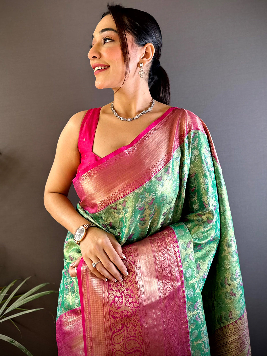 Fern Green Dharmavaram Silk Saree