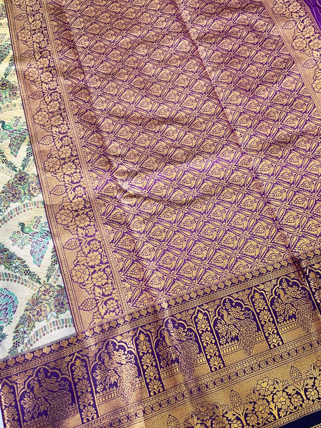 Majestic Purple And Gold Peacock Saree