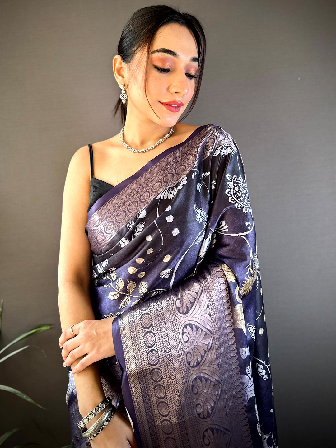 Purple Soft Silk Animal Bandhej Saree