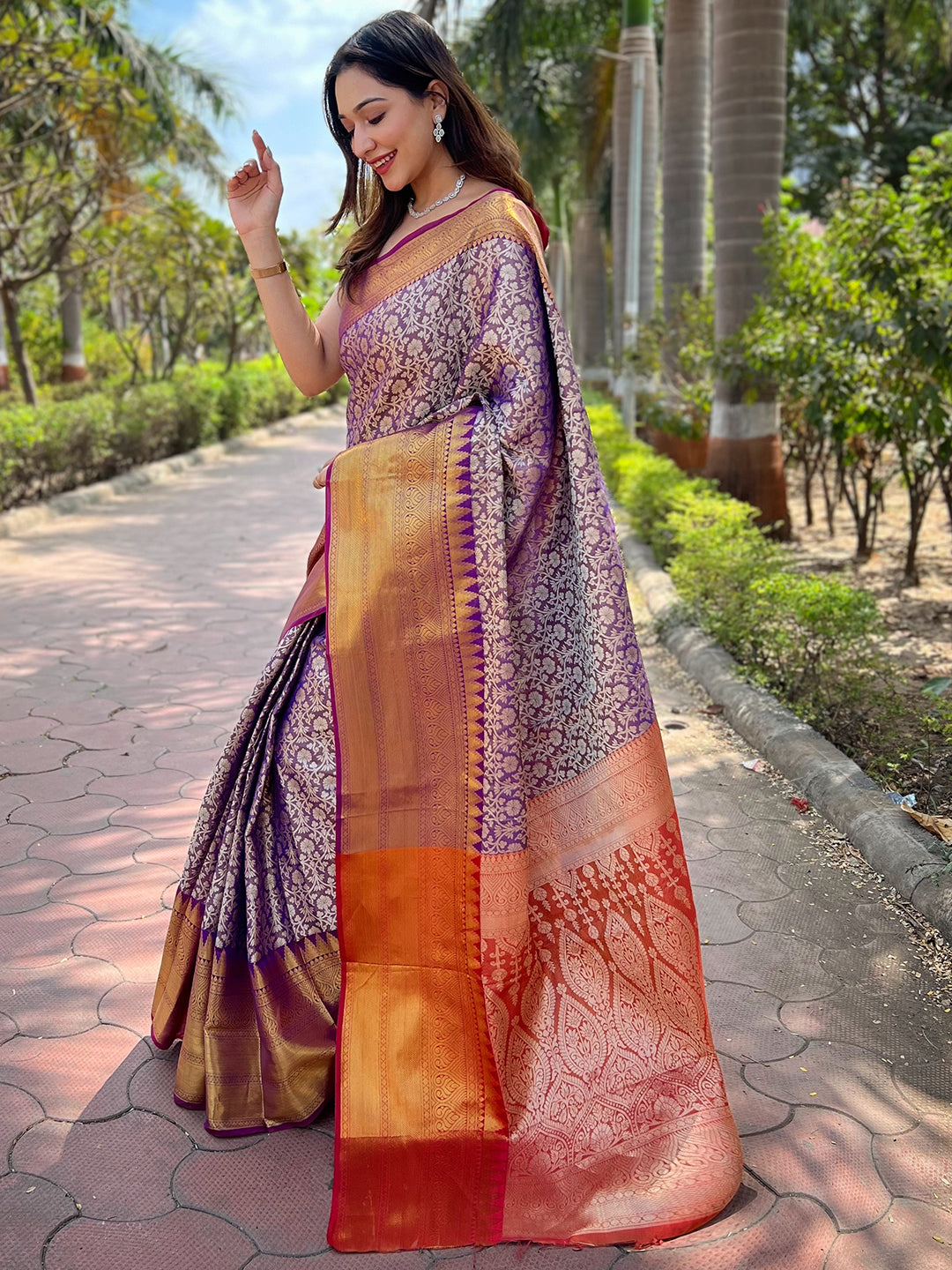 Exclusive Wine Colour One Gram Gold Tissue Saree