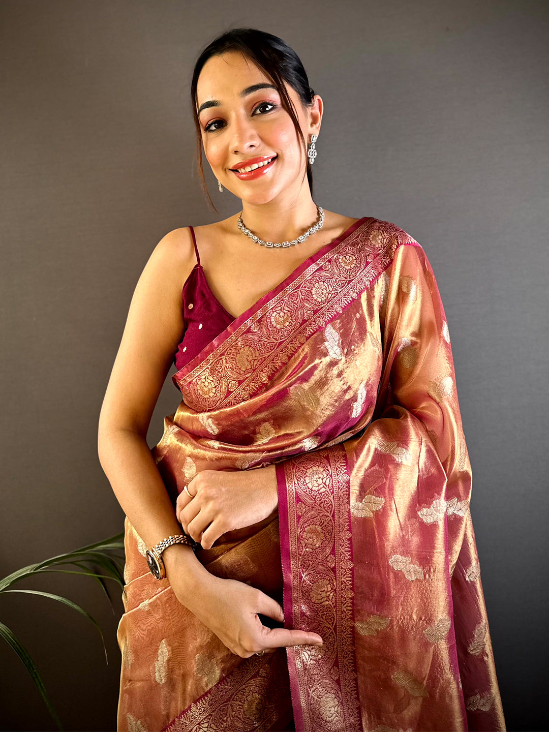 Regal Wine Kora Tissue Saree