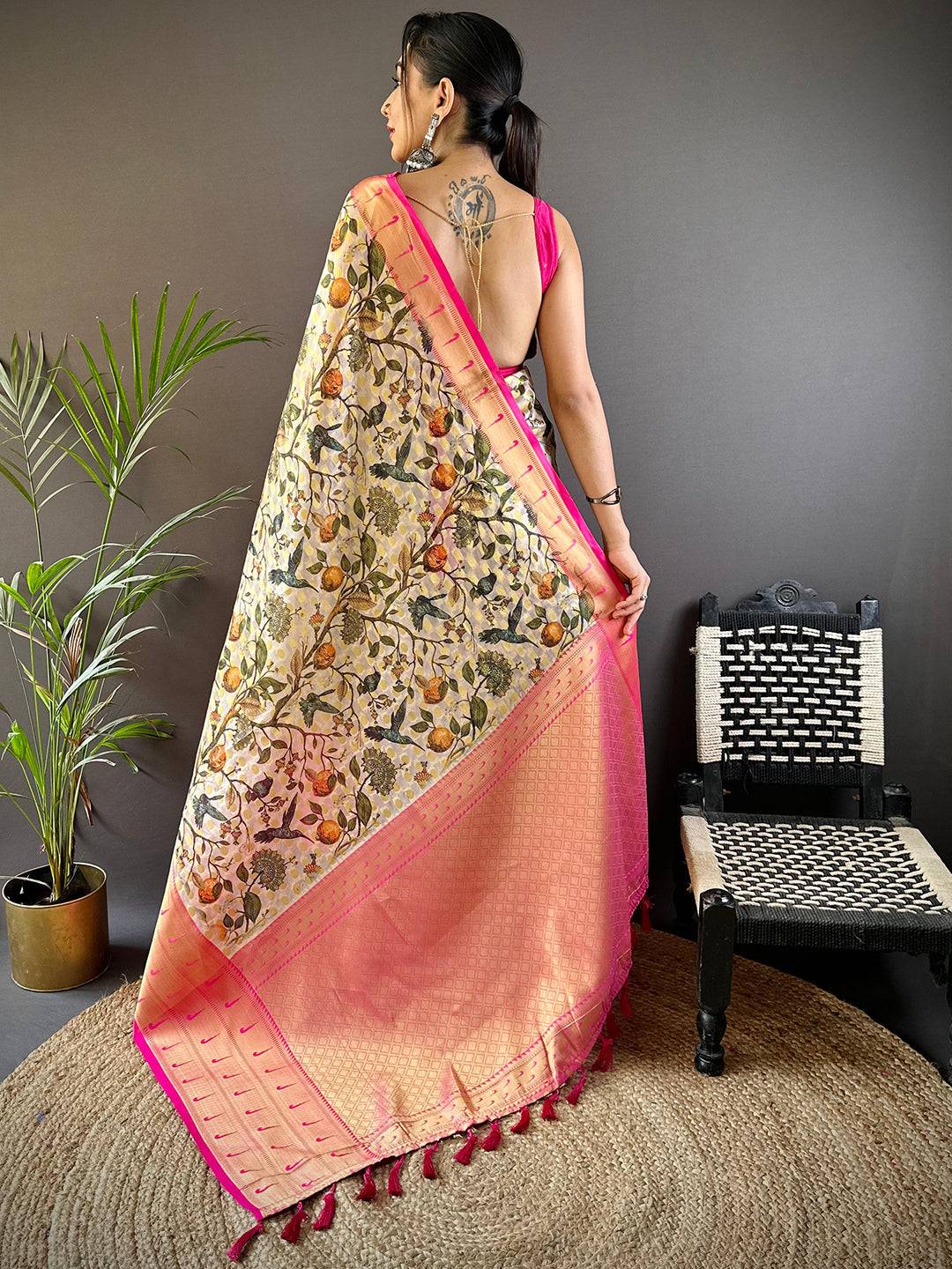 Off White Paithani Kora Silk Saree