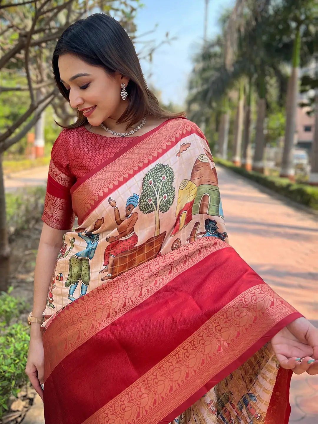 Exclusive Peach Colour Double Border Banarasi Silk Saree