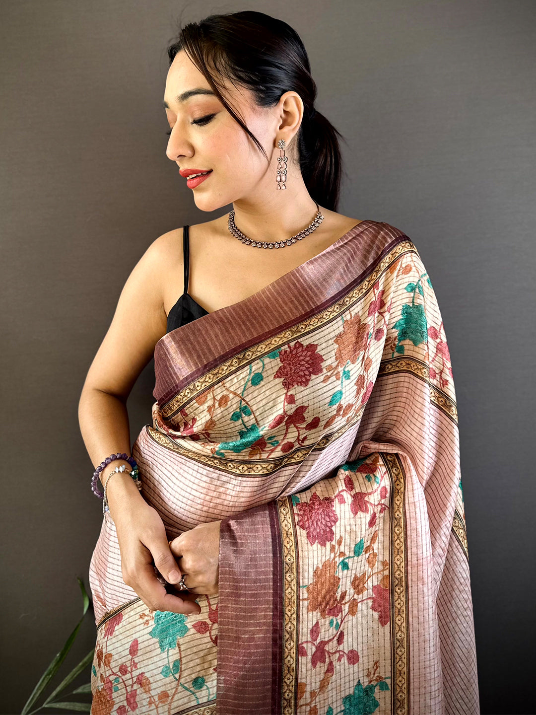 Baby Pink Soft Silk Floral Digital Saree