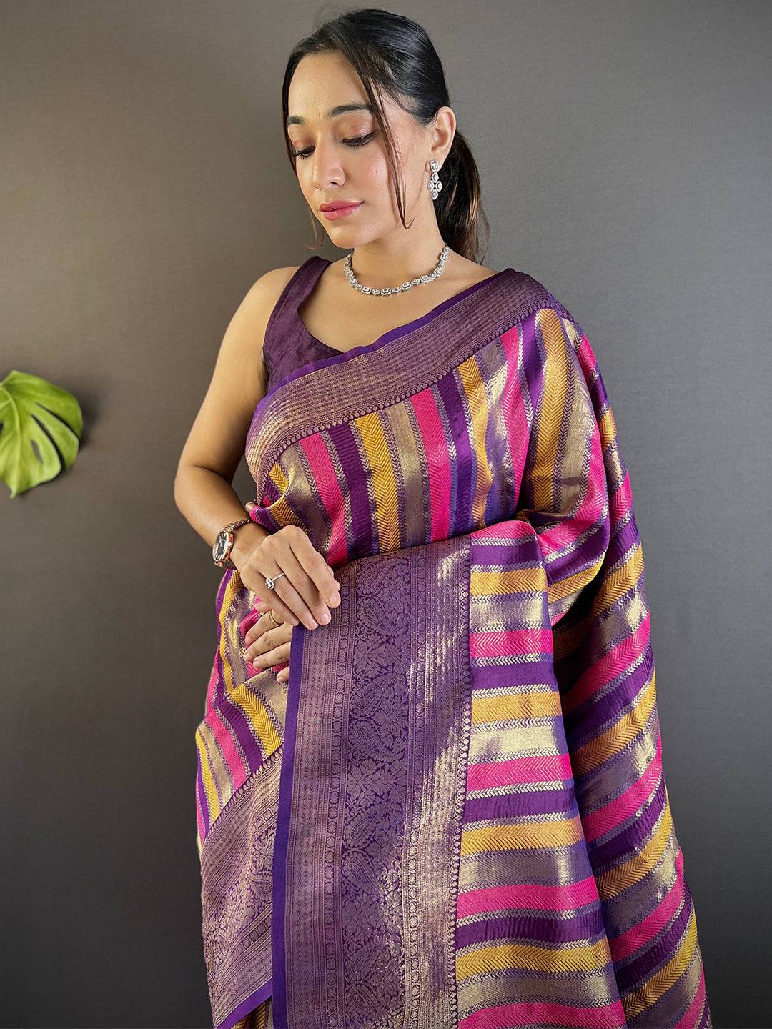 Radiant Stripes Banarasi Silk Saree