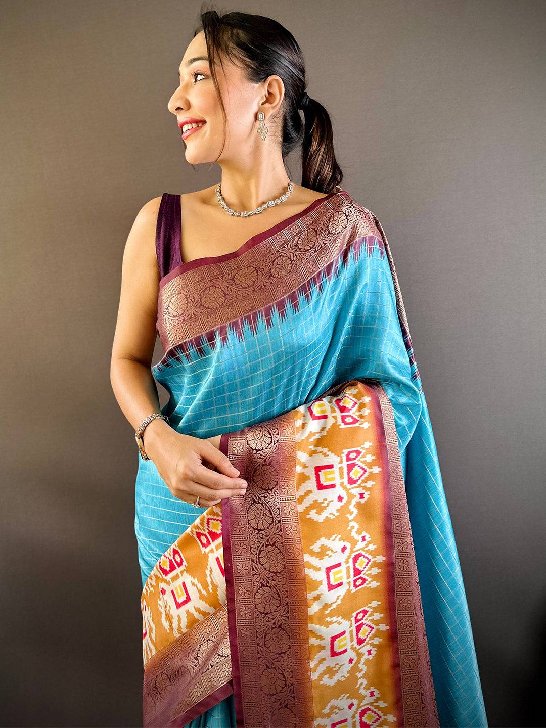 Geometric Elegance Ikkat Saree